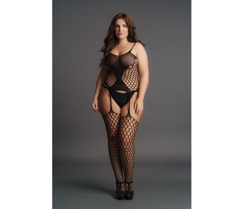Fence Net Suspender Bodystocking - Plus Size
