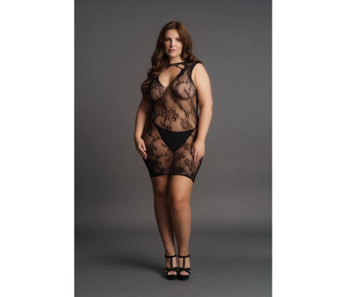 High Neck Lace Mini Dress - Plus Size