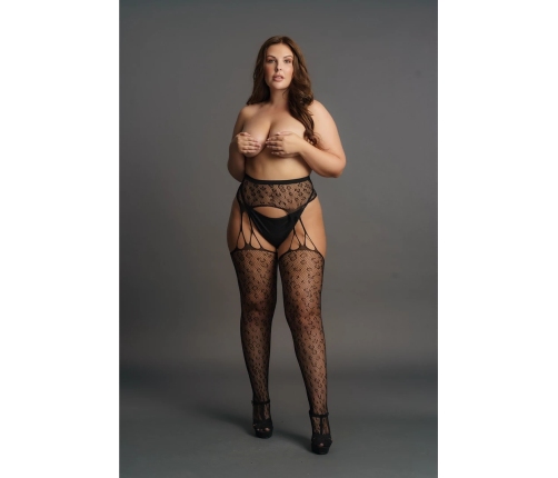 Suspender Leopard Pantyhose - Plus Size