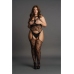 Lace Suspender Bodystocking with Round Neck - Plus Size