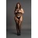 Lace Suspender Bodystocking with Round Neck - Plus Size