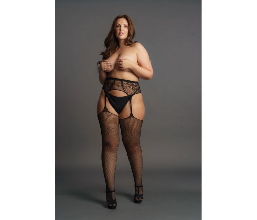 Fishnet and Lace Garterbelt Stockings - Plus Size