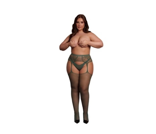 Fishnet and Lace Garterbelt Stockings - Queen Size
