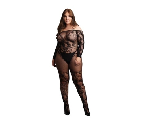 Bodystocking with Off-Shoulder Long Sleeves - OSX - Black