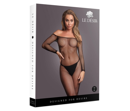 Bodystocking OffShoulder Neck - Fishnet / Open - OS - Black