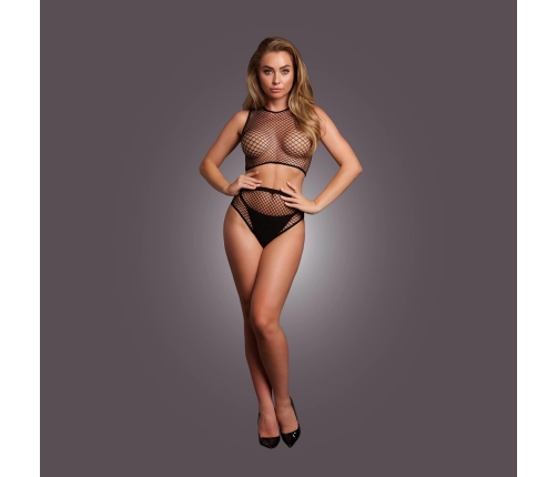 2 Pc Crop Top - Pantie and Fishnet Structure - OS - Black