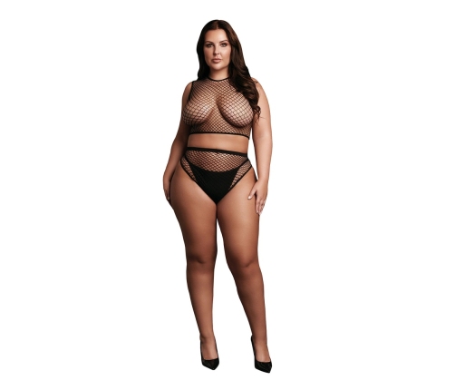 2 Pc Crop Top - Pantie and Fishnet Structure - OSX - Black