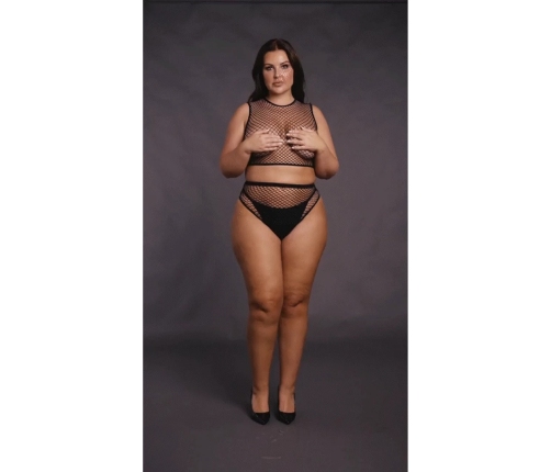 2 Pc Crop Top - Pantie and Fishnet Structure - OSX - Black