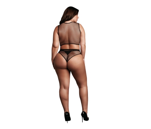 2 Pc Crop Top - Pantie and Fishnet Structure - OSX - Black