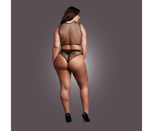 2 Pc Crop Top - Pantie and Fishnet Structure - OSX - Black