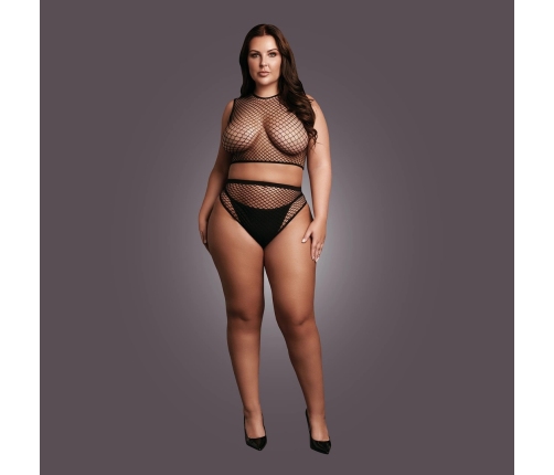 2 Pc Crop Top - Pantie and Fishnet Structure - OSX - Black