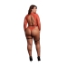 Avanua Shimmering Plus Bodysuit, PU Leather Garters, Red/Gold, Open Back