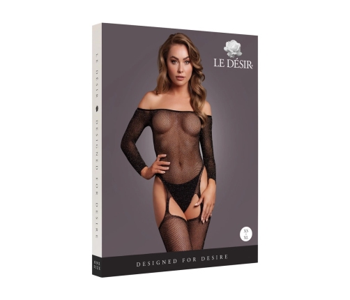 Leg Avenue Bodystocking Off-Shoulder Black Gold Glitter One Size