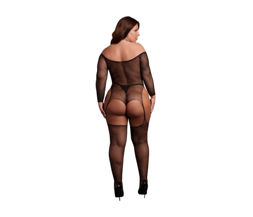Leg Avenue Plus Size Bodystocking Black/Gold Glitter Off-Shoulder XL-4XL