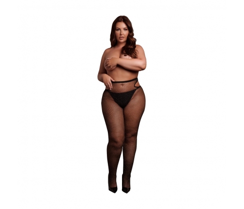 Leg Avenue Shimmering Cut-Out Tights Plus Size Black/Gold Glitter XL-4XL