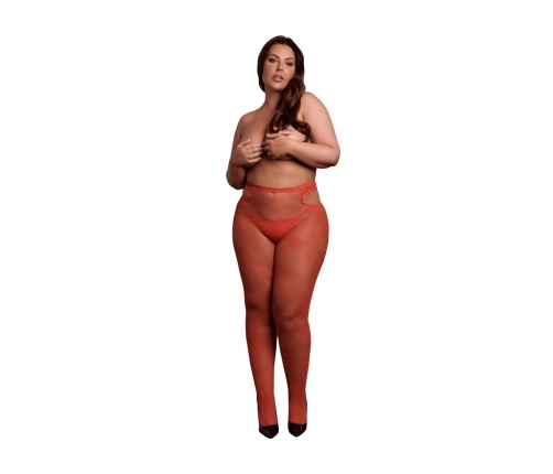 Leg Avenue Shimmering Cut-Out Tights Plus Size Red/Gold Glitter XL-4XL