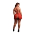 Obsessive 4-Piece Plus Size Red Set with Bra, Panty, Garter & Mesh Skirt