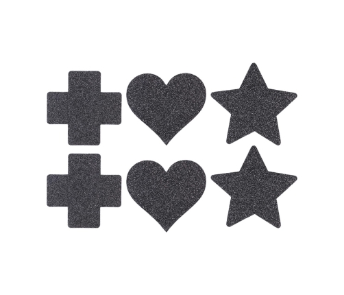 Ouch! Decorative Nipple Cover Set Black - Cross, Star & Heart Shapes