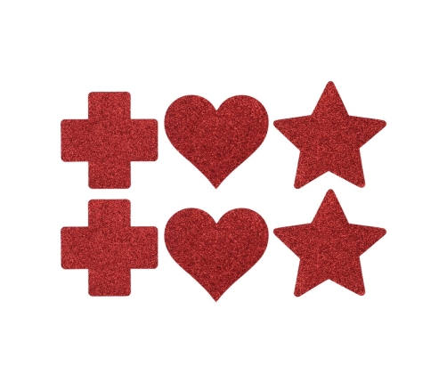 LUXE Nipple Cover Set Cross Star Heart Red - 3 Pair Decorative Pack