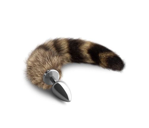 Foxy Silver Metal Plug with Faux Fur Tail - Silver/Brown, Compact Size