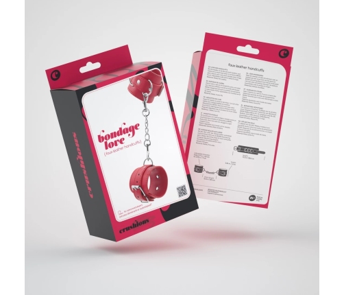 Bondage Love Adjustable Red Faux Leather Handcuffs with Metal D-Rings