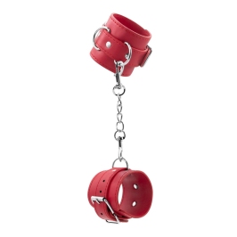 Bondage Love Adjustable Red Faux Leather Handcuffs with Metal D-Rings