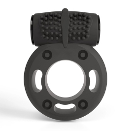 Crushious Booster Black Ring with Vibrating Bullet, Adjustable Size