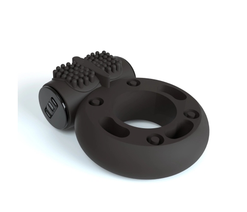 Crushious Booster Black Ring with Vibrating Bullet, Adjustable Size