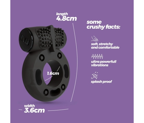 Crushious Booster Black Ring with Vibrating Bullet, Adjustable Size
