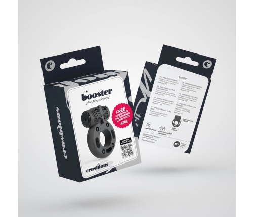 Crushious Booster Black Ring with Vibrating Bullet, Adjustable Size