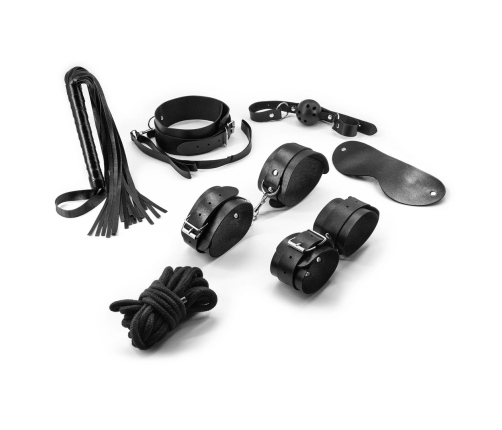 Punisher 8-Piece Bondage Accessory Set Black - Adjustable Faux Leather Kit