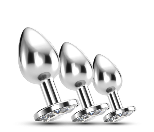 Crushious Bijou Trio Set - Metal Jewel Intimate Plugs, 3 Sizes, Clear Gem