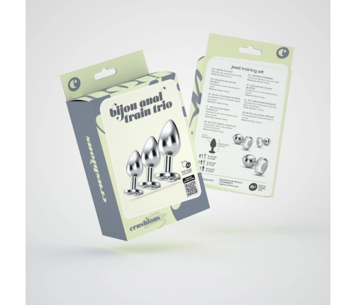 Crushious Bijou Trio Set - Metal Jewel Intimate Plugs, 3 Sizes, Clear Gem