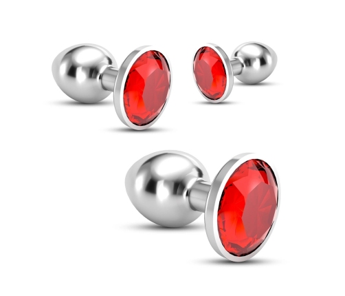 Crushious Bijou Anal Train Trio - 3-Piece Red Jewel Plug Set, Metal