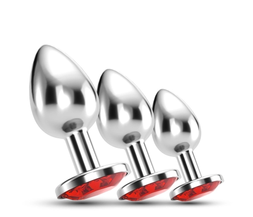 Crushious Bijou Anal Train Trio - 3-Piece Red Jewel Plug Set, Metal