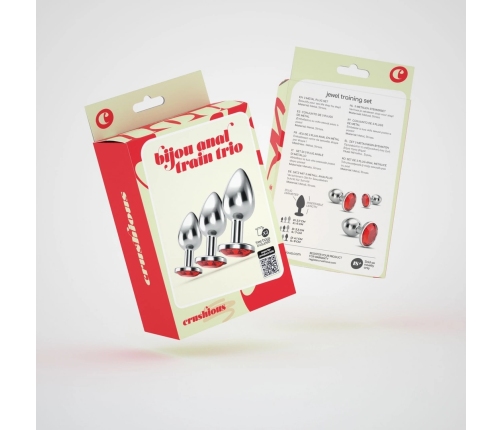 Crushious Bijou Anal Train Trio - 3-Piece Red Jewel Plug Set, Metal