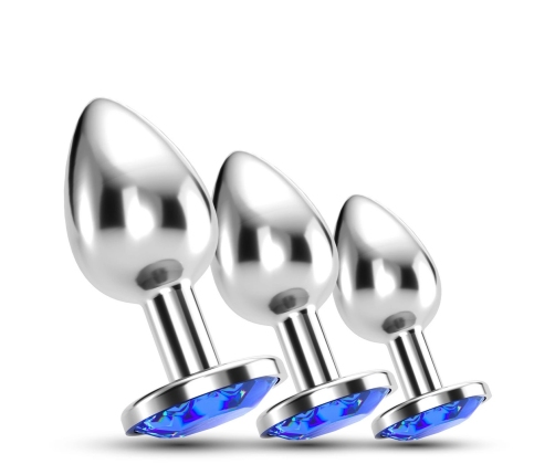 Crushious Bijou Anal Train Trio Blue - 3-Piece Metal Plug Set with Jewels
