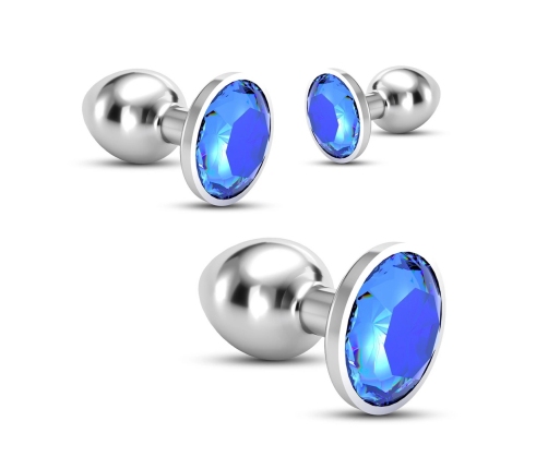 Crushious Bijou Anal Train Trio Blue - 3-Piece Metal Plug Set with Jewels