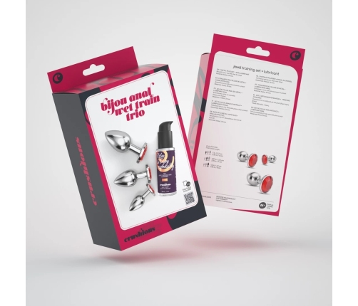 Crushious Bijou Anal Plug Set 3 Sizes Red Jewel Stainless Steel Trio