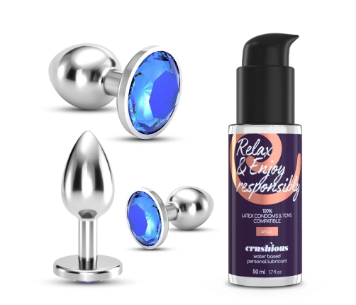 Crushious Bijou Trio Blue - Elegant Metal Plug Set with Jewel Accents, 3 Sizes