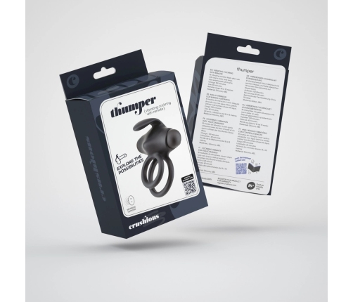 Crushious Thumper Double Vibrating Ring with Remote - Black, Silicone, 8.5 cm