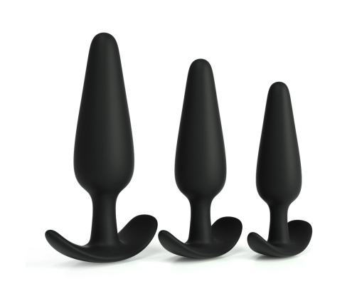 Crushious Tic Tac Toe Intimate Plug Training Set Black Silicone 3 Sizes