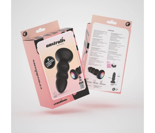Crushious Australis Black Intimate Plug with RGB LED & Remote, 12 cm