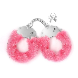 Crushious Spangle Adjustable Metal Handcuffs with Pink Plush Lining