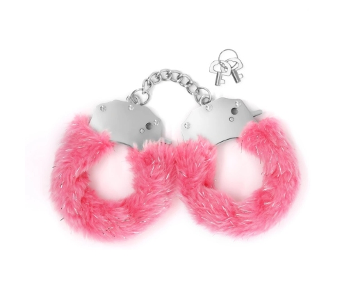 Crushious Spangle Adjustable Metal Handcuffs with Pink Plush Lining