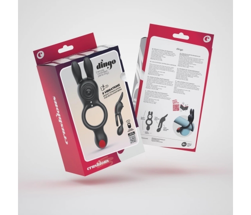 Crushious Dingo Dual Vibration Intimate Ring with Remote - Black, 16 cm