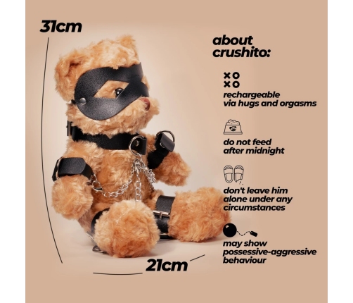 Crushious Crushito Plush Bear 31cm Black - Decorative Collectible with Harness