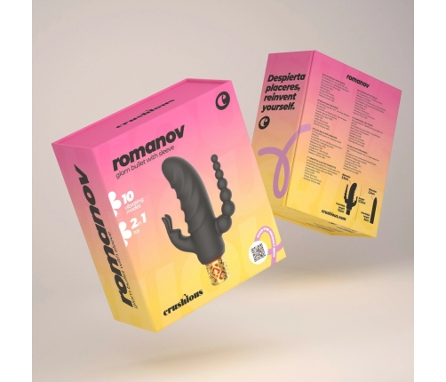 Crushious Romanov Classic Vibrator - Black/Golden, Removable Silicone Cover