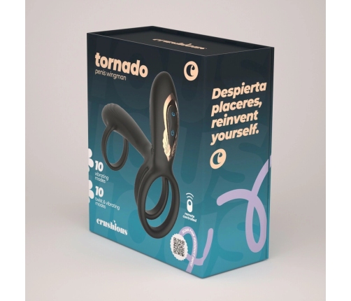 Crushious Tornado Black Rotating Intimate Ring with Remote Control 12cm