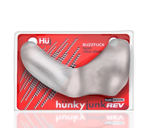Hunkyjunk Buzzfuck Taint Vibe Sling Clear Ice - Vibrating Support Ring
